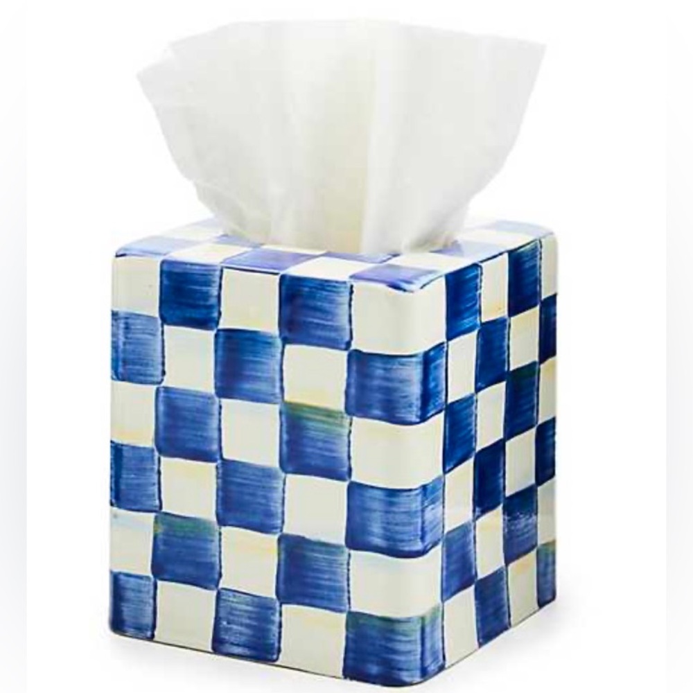 Mackenzie-Childs Royal Check Boutique Tissue Box Cover. Like new with tags! 💙🤍